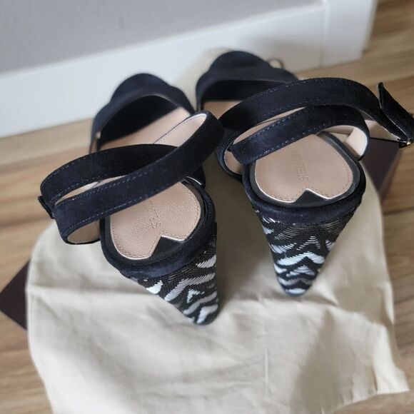 Stella Luna Atelier Paris Sheep Suede Leather Aztex Platform Wedge Sandal Black - Picture 8 of 15